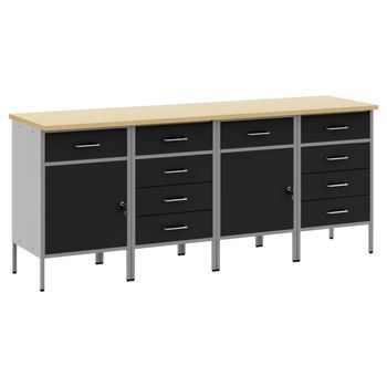Armario De Trabajo 4 Uds. Negro Y Gris 200 X 55 X 85 Cm Vidaxl