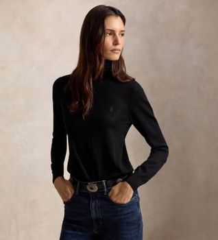 Polo Ralph Lauren para mujer. 211B17732002 Jersey de lana con cuello vuelto negro (L), Casual, Manga larga