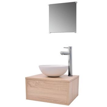 Conjunto De Muebles De Baño Con Lavabo Y Grifo 4 Piezas Beige Vidaxl