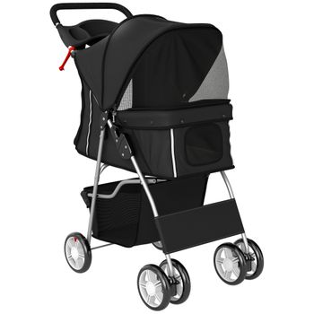 PawHut Carrito para Perros Pequeños con Cesta de Almacenaje Portavasos Ruedas y Cojín Lavable 77x44x102 cm Negro   Aosom España