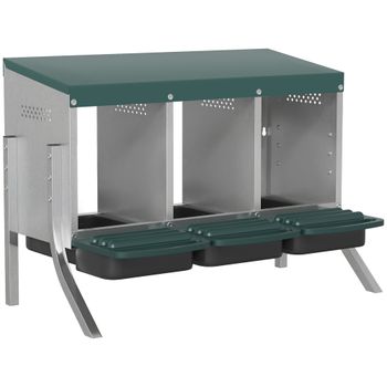 PawHut Nido para gallinas, nido inclinado con orificios de ventilación, 3 compartimentos, nido para 3 gallinas, 85 x 54,6 x 61 cm, Plata