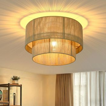 Lámpara De Techo Retro Para Dormitorio E27 Amarilla Fabricada En Cuerda De Yute Natural Adecuada Para Salones Cocinas (bombilla No Incluida) Zmh