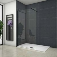 aica walkin mampara panel de ducha una hoja perfil negro mate vidrio antical de 8mm con una barra1 de 90cm tamano 158-160x200cm