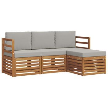 Conjunto De Sofás De Exterior 4 Piezas | Mueble De Jardín Gris Natural Y Claro