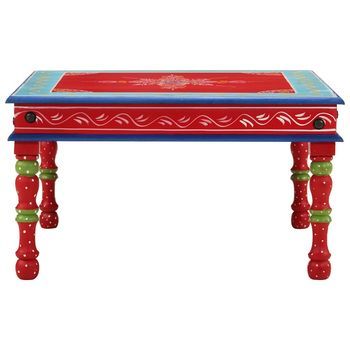 Mesa De Café - Mesa De Centro Madera Maciza De Mango Rojo Pintada A Mano