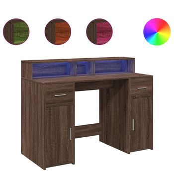 Escritorio Con Led Madera Ingeniería Marrón Roble 120x55x91 Cm Vidaxl