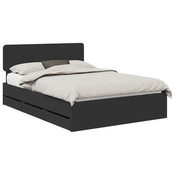 Cama Matrimonial | Cama Para Adulto | Estructura De Cama Negro 150 X 200 Cm Madera De Ingeniería