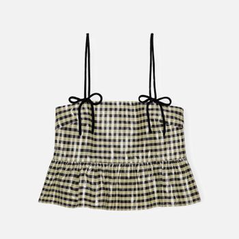 Ganni Shiny Check Cotton-Blend Jacquard Top - 42