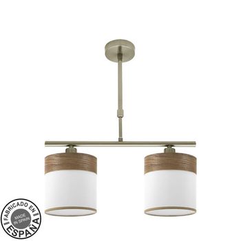 FABRILAMP Lampara Cloe 2xe14 Cuero/blanca-madera Oscura Regx43x14 cm