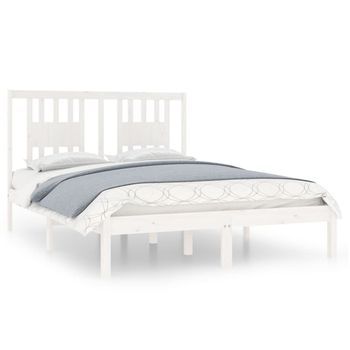 Cama Matrimonial | Cama Para Adultos | Estructura De Cama Madera Maciza Blanco 135x190 Cm
