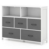costway comoda de 5 cajones con 2 contenedores de tela grandes 3 contenedores medianos y cajones de tela plegables para pasillo y guarderia blanco