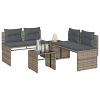 set de sofas de jardin 4 uds  conjunto mueble jardin mesa y sillas y cojines ratan sintetico gris cfw52276