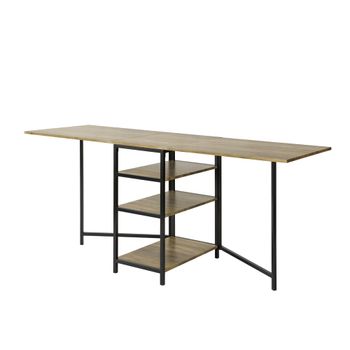 Mesa plegable con 3 estantes madera color natural