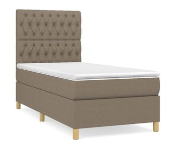 Cama box spring con colchón tela gris taupe 100x200 cm diseño de botones