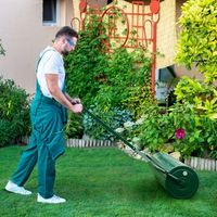 63l rodillo de cesped de metal rodillo de sod o30cm llenado de aguaarena empujadoremolcado con mango desmontable para jardin patio verde