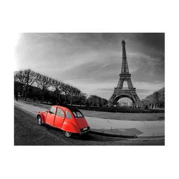 Papel Pintado 3d - Torre Eiffel Y Un Coche Rojo (250x193 Cm)