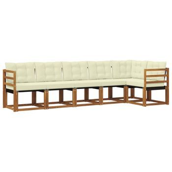Conjunto De Sofás De Exterior Con Cojín 6 Piezas | Mueble De Jardín Natural Y Crema
