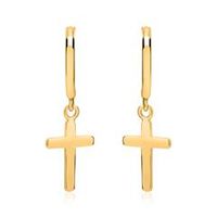 pendientes de aro con bisagra cruces de plata 925 banada en oro