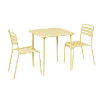 Set Mesa De Jardín Bistró De Acero Con 2 Sillas, 70 Cm, Amarillo