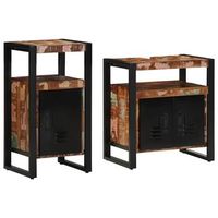 juego de muebles de bano  armario de bano 2 piezas marron madera reciclada maciza
