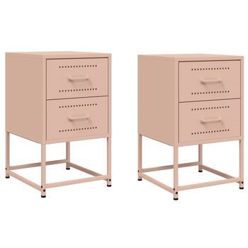 Juego De 2 Mesitas De Noche - Mesillas Acero Rosa 36x39x60,5 Cm Mc5647