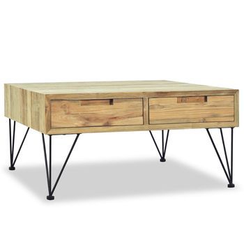 Mesa De Centro 80x80x40 Cm Madera Maciza De Teca Y Patas De Hierro Forjado - Marrón