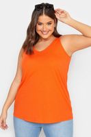 yours camiseta sin mangas naranja de pico mujer curvy y tallas grandes yours