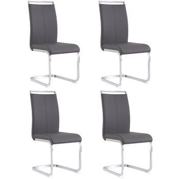 Conjunto De 4 Sillas Voladizas De Piel Sintética - Estructura De Metal Cromado - Gris