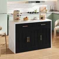 isla de cocina rectangular de 120 x 60 x 91 cm con enchufes y puertos usb