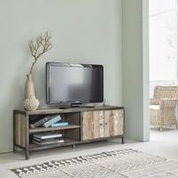 mueble tv de madera de pino maciza y metal de 150 cm