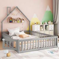cama infantil 140x190 cm de madera con forma de chimenea y barreras gris