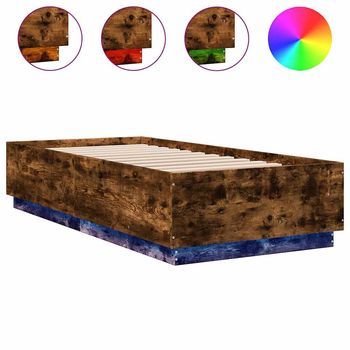 Cama Para Adulto | Cama Individual | Estructura Cama Con Luces Led Madera Roble Ahumado 100x200 Cm