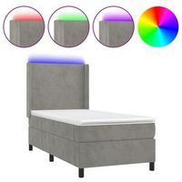 cama individual  cama para adultos  cama box spring colchon y led terciopelo gris claro 90x200 cm