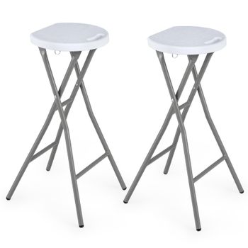 Costway Juego de 2 Taburetes Plegables Capacidad 150 kg de Metal con Asiento de HDPE Portátiles para Pesca y Exterior 30 x 26,5 x 70 cm Blanco