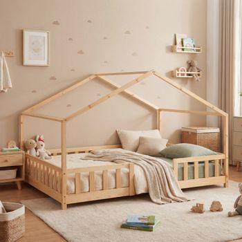 Cama Para Niños Treviolo Forma De Casa Pino 140x200 Cm Natural [en.casa]