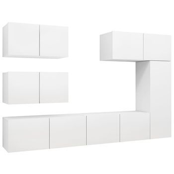 Set De 6 Uds Muebles Tv | Mueble De Salón | Armario Tv Madera De Ingeniería Blanco