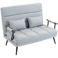 homcom sofa cama 2 plazas convertible 3 en 1 tapizado en lino con respaldo ajustable click-clack gris claro   aosom espana