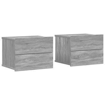 Pack 2 Uds Mesitas De Noche | Mesa Auxiliar | Mesilla Contrachapada Gris Sonoma 40x30x30 Cm