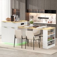 isla de cocina con ruedas blanca mesa extensible de 1275r205 cm led y cajones