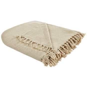 Manta Moderna Tejida A Mano Con Flecos Sofá Cama 150 X 200 Cm Beige Chaohani