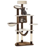 pawhut arbol rascador grande para gatos 65x50x153 cm con plataformas hamaca y cueva centro de actividades completo marron   aosom espana