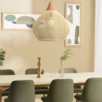 lampara colgante bell 68x68cm ratan y teca color natural