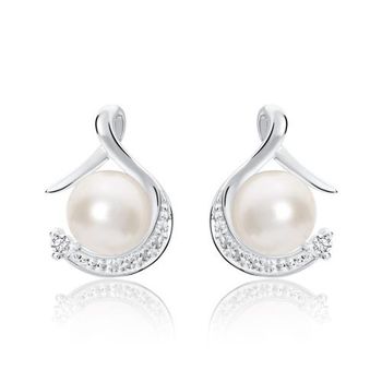 Pendientes de perlas en oro blanco 14 quilates con diamantes