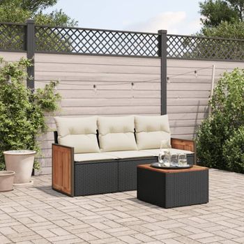 Conjunto De Sofás Jardín 4 Uds | Mueble Jardin Mesa Y Sillas Con Cojines Ratán Sintético Negro Cfw904469