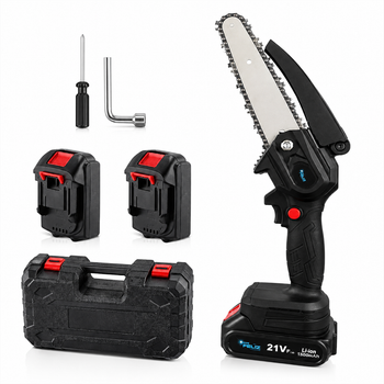Mini Motosierra Eléctrica Inalámbrica 6 Pulgadas 21V, Motosierra de Mano con 2 Baterías 1500mAh, Bloqueo de Seguridad y Maletín, para Poda de Ramas, Cortar Madera y Jardín, Don Feliz