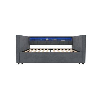 Sofá cama multifuncional 90x190 cm - cama extraíble, usb type-c, led ambiente, almacenamiento - gris
