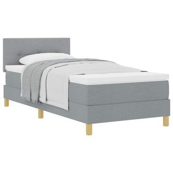 Cama Individual | Cama Para Adulto | Cama Tipo Box Spring Con Cojín Gris Claro 90 X 190 Cm Tela