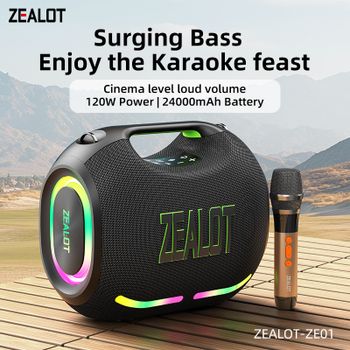 zealot_ZE01M Altavoz Bluetooth con micrófono inalámbrico, altavoz Bluetooth portátil para fiestas, controladores de rango completo/bajo profundo