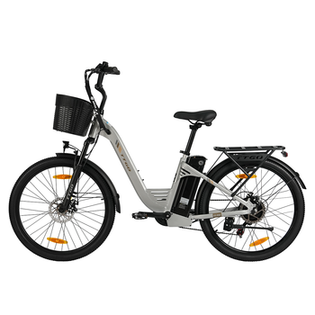 Bicicleta Eléctrica Urbana Ttgo C2 Pro, Motor trasero de 250 W, 36 V 18 Ah, 26”, Plateada