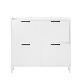 Zapatero estrecho blanco con 4 puertas abatibles 100x19x91 cm